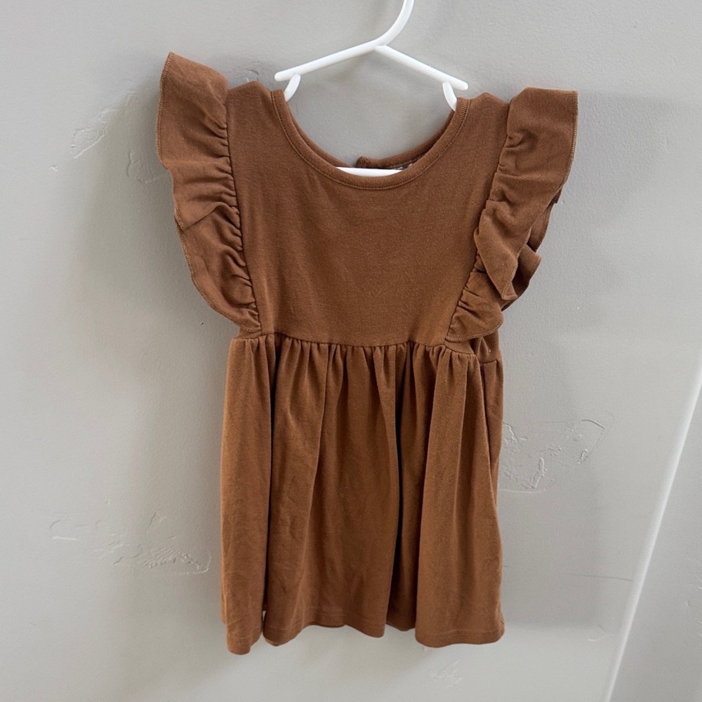 Girls Ruffle Sleeve Casual Dress in Brown